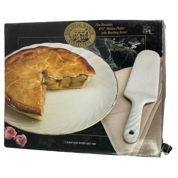 Pie Plate and Server Vintage 1989 Hostess Regal Manor 10" Porcelain 24k Trim - Picture 6 of 7